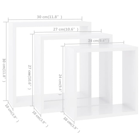 vidaXL Wall Cube Shelves 3 pcs White MDF