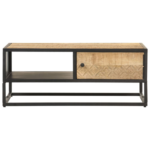 vidaXL Coffee Table with Carved Door 90x55x36 cm Rough Mango Wood