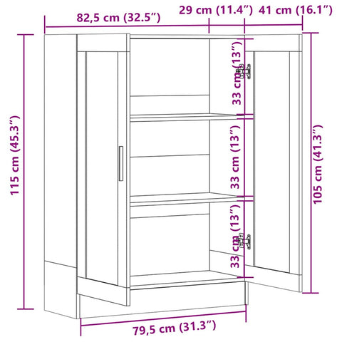 vidaXL Vitrine Cabinet Sonoma Oak 82.5x30.5x115 cm Engineered Wood