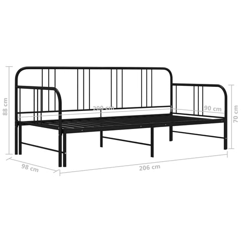 vidaXL Pull-out Sofa Bed Frame without Mattress Black Metal 90x200 cm