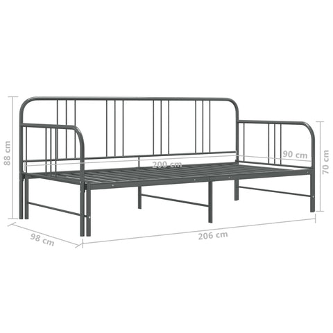 vidaXL Pull-out Sofa Bed Frame without Mattress Grey Metal 90x200 cm