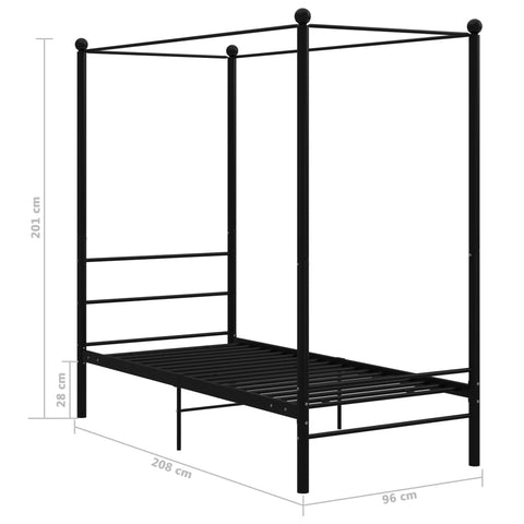 vidaXL Canopy Bed Frame without Mattress Black Metal 90x200 cm