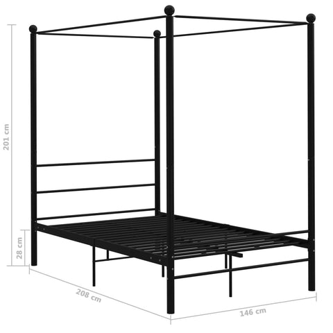 vidaXL Bed Frame with Canopy without Mattress Black 140x200 cm Metal