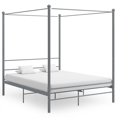 vidaXL Canopy Bed Frame without Mattress Grey Metal 160x200 cm