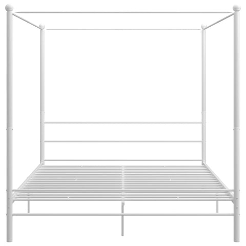 vidaXL Canopy Bed Frame without Mattress White Metal 180x200 cm Super King