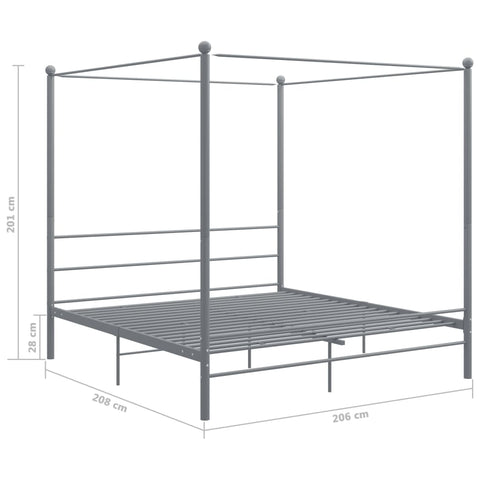 vidaXL Canopy Bed Frame without Mattress Grey Metal 200x200 cm