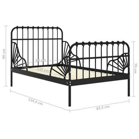vidaXL Extendable Bed Frame without Mattress Black Metal 80x130/200 cm