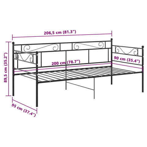 vidaXL Sofa Bed Frame without Mattress Black Metal 90x200 cm