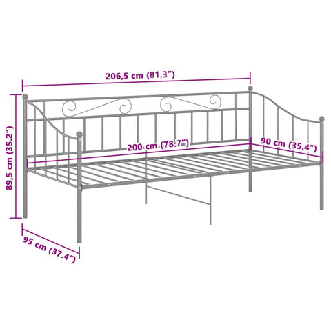 vidaXL Sofa Bed Frame without Mattress Grey Metal 90x200 cm