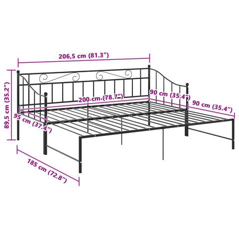 vidaXL Pull-out Sofa Bed Frame without Mattress Black Metal 90x200 cm