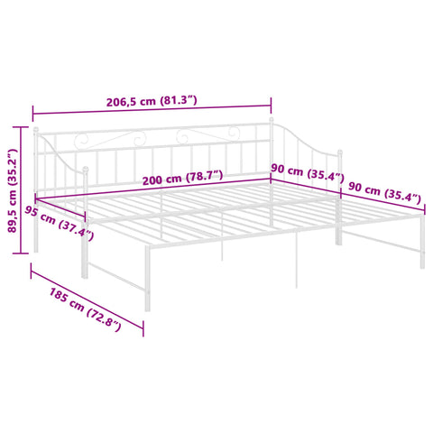 vidaXL Pull-out Sofa Bed Frame without Mattress White Metal 90x200 cm