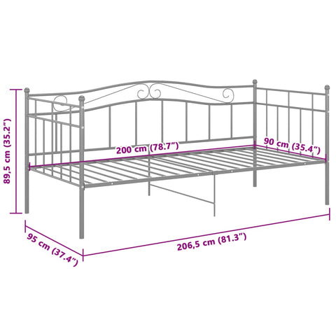 vidaXL Sofa Bed Frame without Mattress Grey Metal 90x200 cm