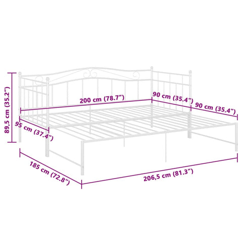 vidaXL Pull-out Sofa Bed Frame without Mattress White Metal 90x200 cm