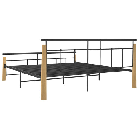 vidaXL Bed Frame without Mattress Metal and Solid Oak Wood 180x200 cm Super King