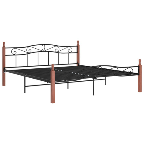 vidaXL Bed Frame without Mattress Black Metal&Solid Oak Wood 200x200 cm