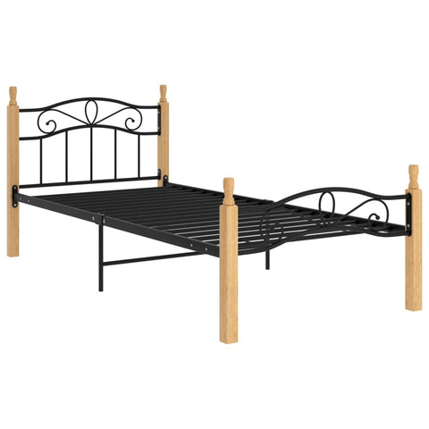 vidaXL Bed Frame without Mattress Black Metal&Solid Oak Wood 100x200 cm