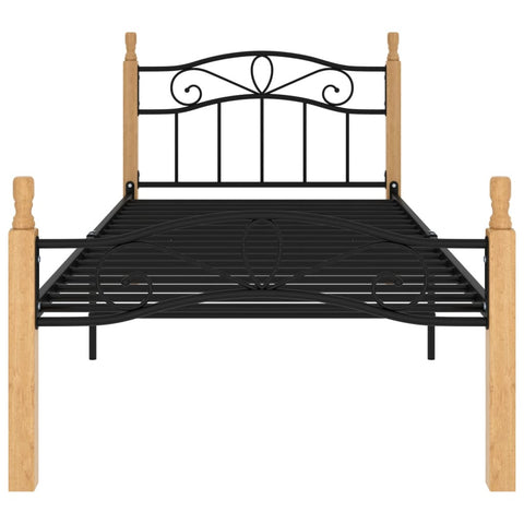 vidaXL Bed Frame without Mattress Black Metal&Solid Oak Wood 100x200 cm