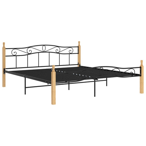 vidaXL Bed Frame without Mattress Black Metal&Solid Oak Wood 200x200 cm