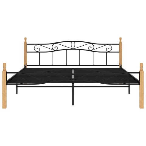 vidaXL Bed Frame without Mattress Black Metal&Solid Oak Wood 200x200 cm