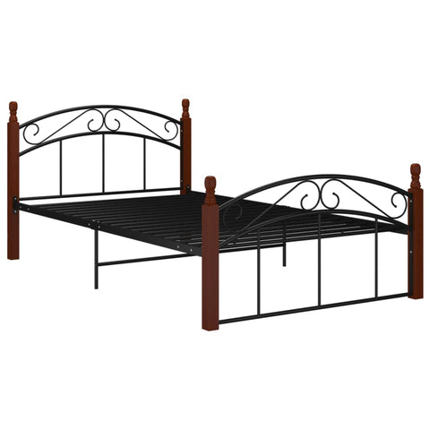 vidaXL Bed Frame without Mattress Black Metal&Solid Oak Wood 120x200 cm