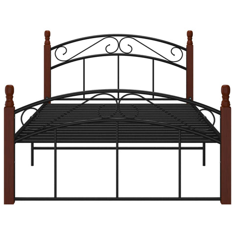 vidaXL Bed Frame without Mattress Black Metal&Solid Oak Wood 120x200 cm