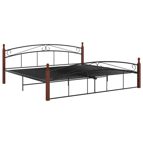 vidaXL Bed Frame without Mattress Black Metal&Solid Oak Wood 200x200 cm