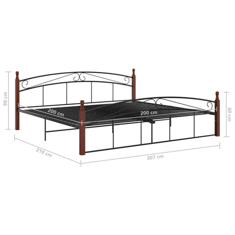 vidaXL Bed Frame without Mattress Black Metal&Solid Oak Wood 200x200 cm