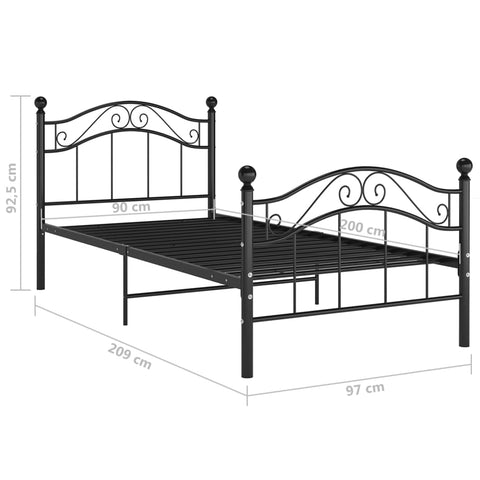 vidaXL Bed Frame without Mattress Black Metal 90x200 cm
