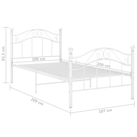 vidaXL Bed Frame without Mattress White Metal 100x200 cm