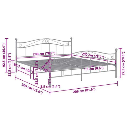 vidaXL Bed Frame without Mattress Grey Metal 200x200 cm