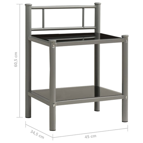 vidaXL Bedside Cabinets 2 pcs Grey and Black Metal and Glass