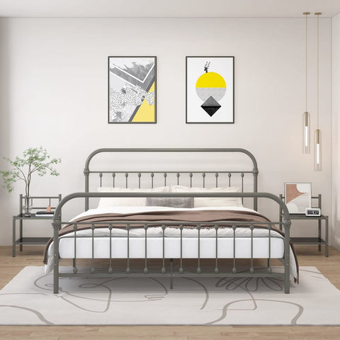 vidaXL Bedside Cabinets 2 pcs Grey and Black Metal and Glass