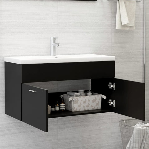 vidaXL Sink Cabinet Black 90x38.5x46 cm Engineered Wood