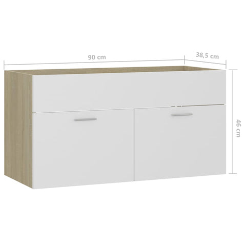 vidaXL Sink Cabinet White and Sonoma Oak 90x38.5x46 cm Engineered Wood