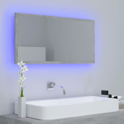 vidaXL LED Bathroom Mirror Concrete Grey 90x8.5x37 cm Acrylic