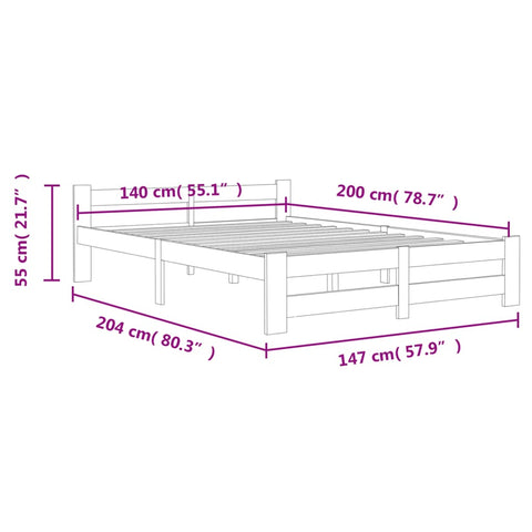 vidaXL Bed Frame without Mattress White Solid Pine Wood 140x200 cm