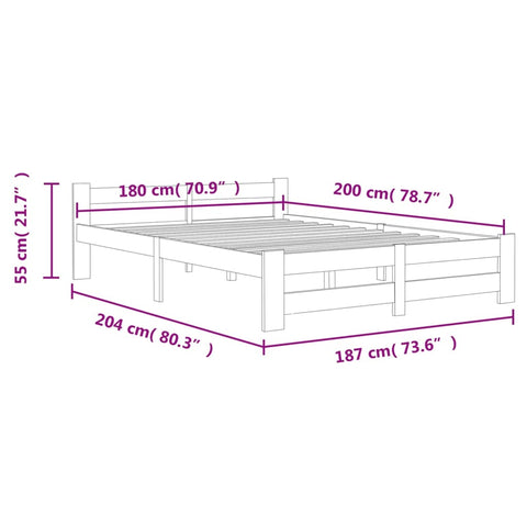 vidaXL Bed Frame without Mattress White Solid Pine Wood 180x200 cm Super King