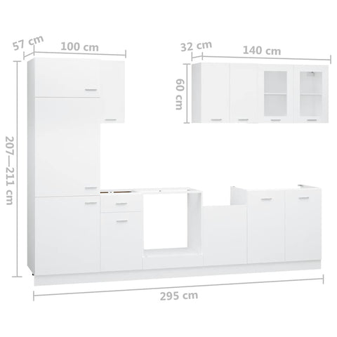 vidaXL 8 Piece Kitchen Cabinet Set Lyon White Engineered Wood