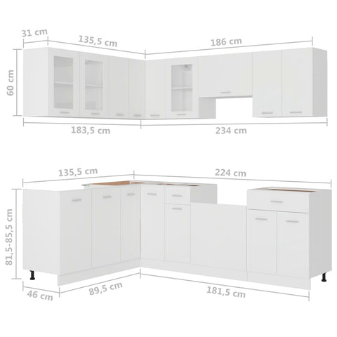 vidaXL 11 Piece Kitchen Cabinet Set Lyon White Engineered Wood