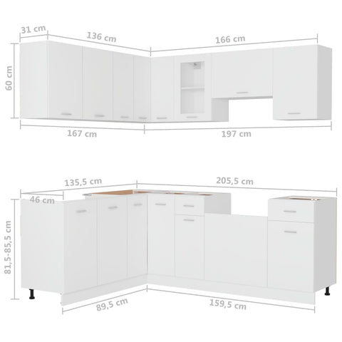 vidaXL 11 Piece Kitchen Cabinet Set White Engineered Wood