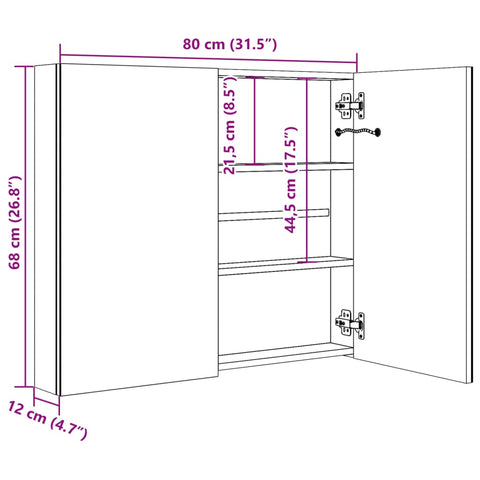 vidaXL LED Bathroom Mirror Cabinet Grey 80x12x68 cm