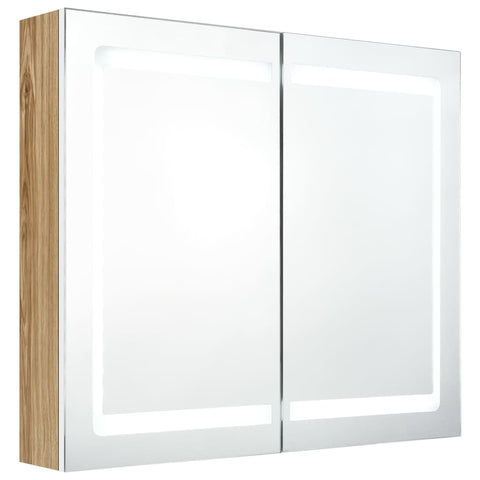 vidaXL LED Bathroom Mirror Cabinet White and Oak 80x12x68 cm