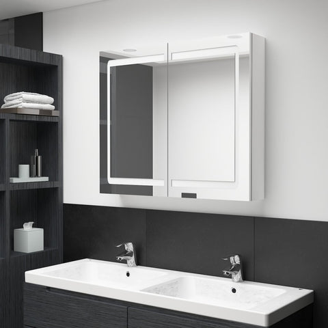 vidaXL LED Bathroom Mirror Cabinet Shining White 80x12x68 cm