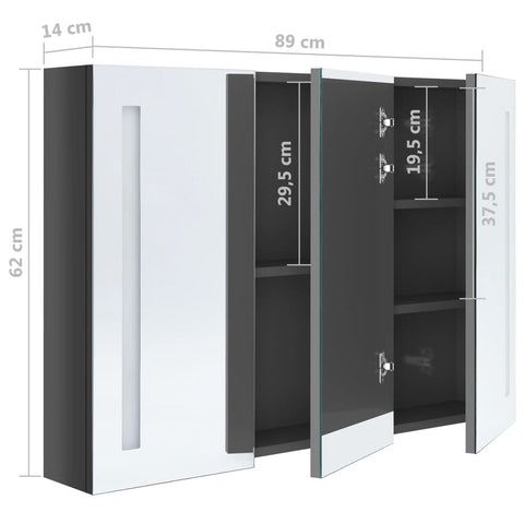 vidaXL LED Bathroom Mirror Cabinet 89x14x62 cm Shining Grey