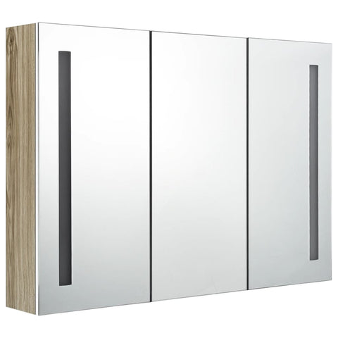 vidaXL LED Bathroom Mirror Cabinet 89x14x62 cm White and Oak