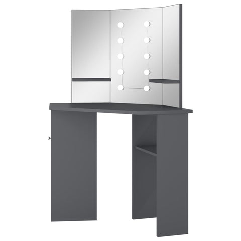 vidaXL Corner Dressing Table with LED Grey 111x54x141.5 cm