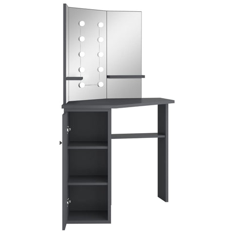 vidaXL Corner Dressing Table with LED Grey 111x54x141.5 cm