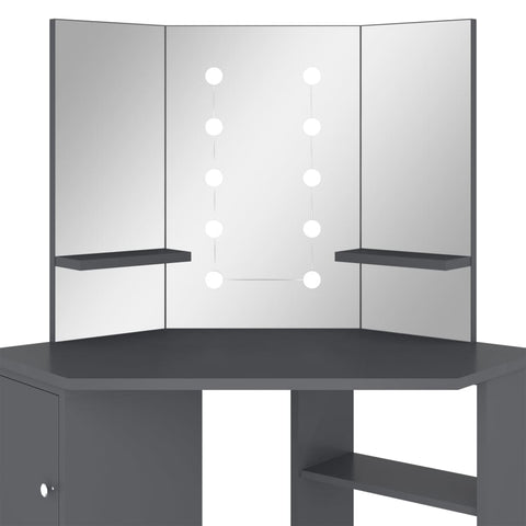 vidaXL Corner Dressing Table with LED Grey 111x54x141.5 cm