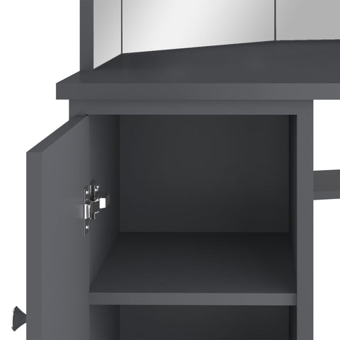 vidaXL Corner Dressing Table with LED Grey 111x54x141.5 cm