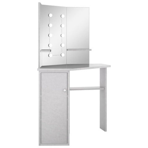 vidaXL Corner Dressing Table with LED Concrete Grey 111x54x141.5 cm